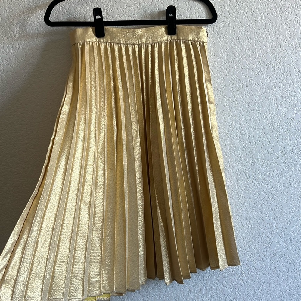 Gold Pleated Midi Skirt - Women